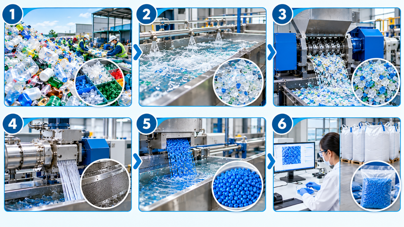 6 bước chính trong quy trình sản xuất hạt nhựa tái chế