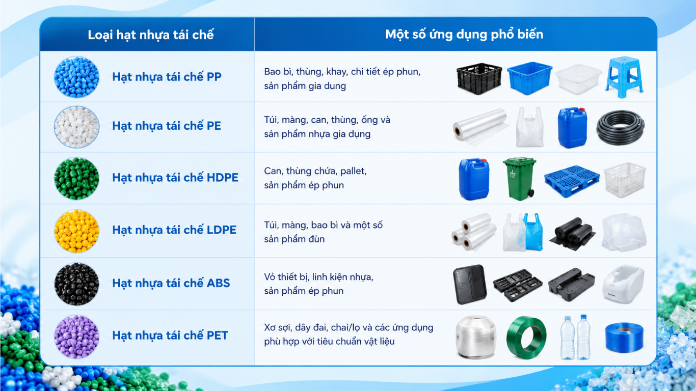 Ứng dụng của hạt nhựa tái chế trong sản xuất